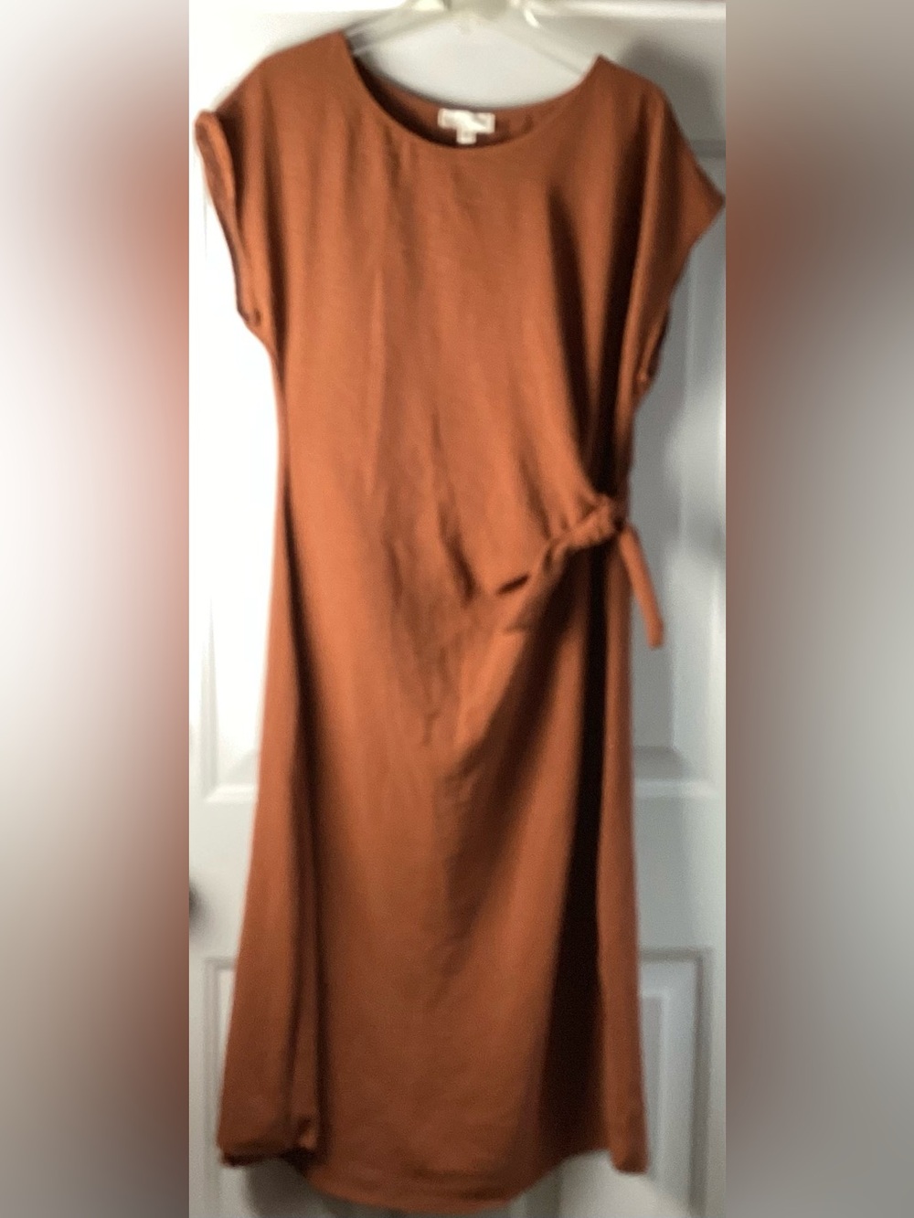 See You Monday Rust Brown Midi Dress waist tie stylish dress